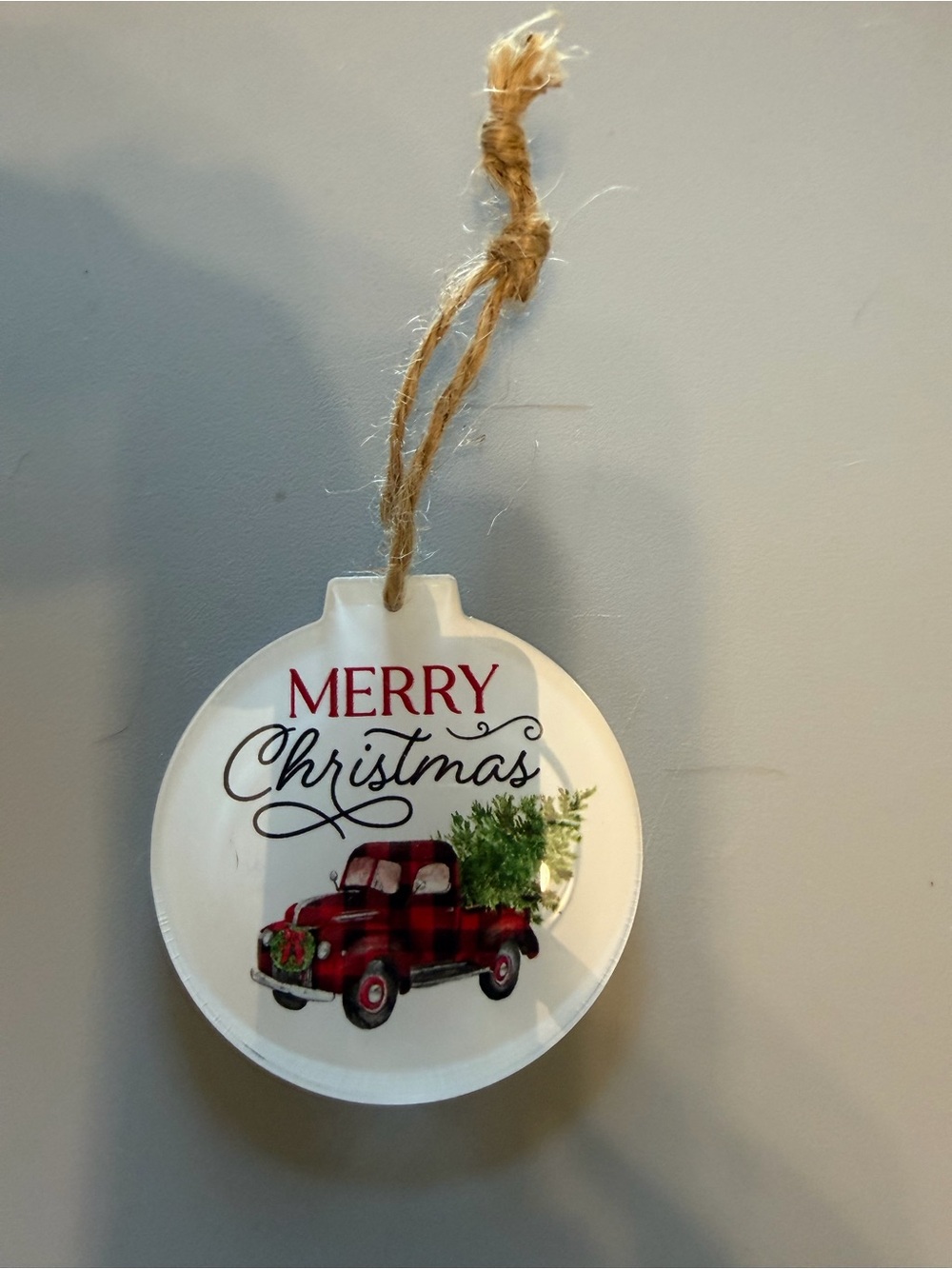 Merry Christmas Red Truck Hanging Ornament - Home Holiday. 2 ornament bundle